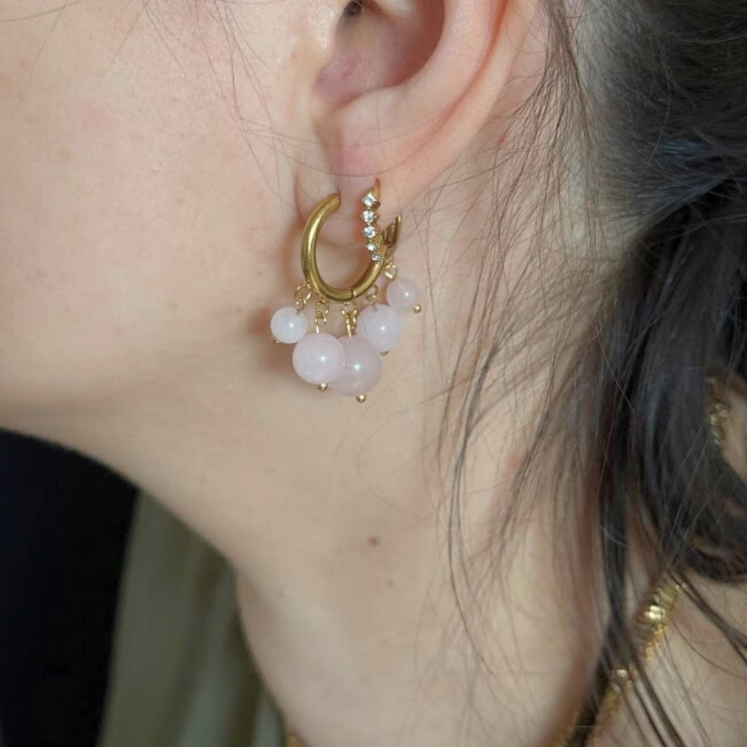 Boucles d'oreille ANAE - Quartz rose