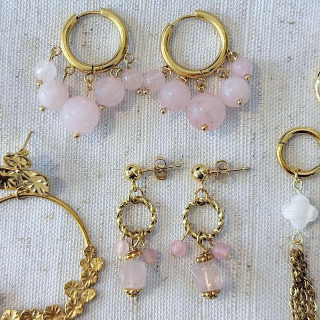 Boucles d'oreille ANAE - Quartz rose