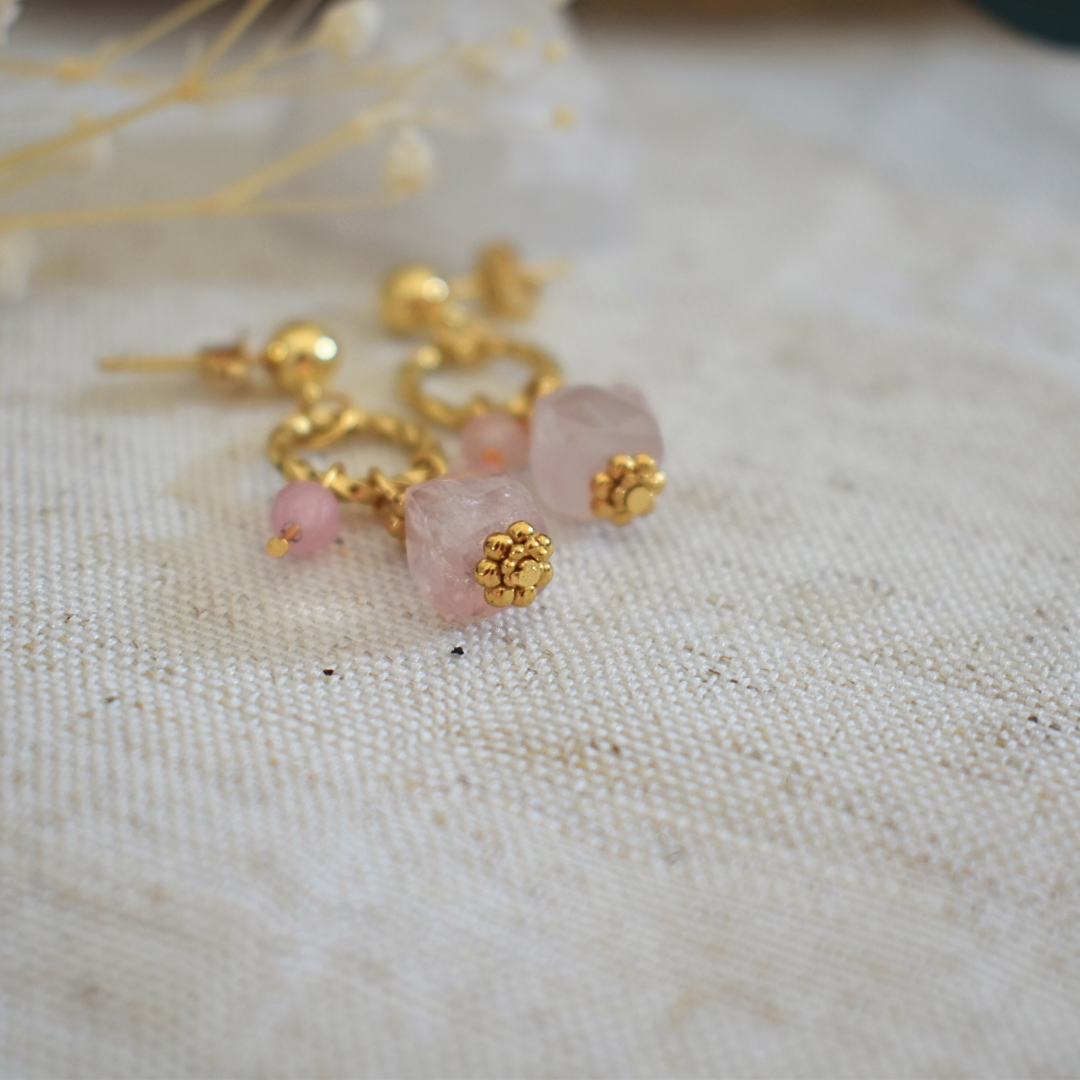 Boucles d'oreille ANOUK - Quartz rose
