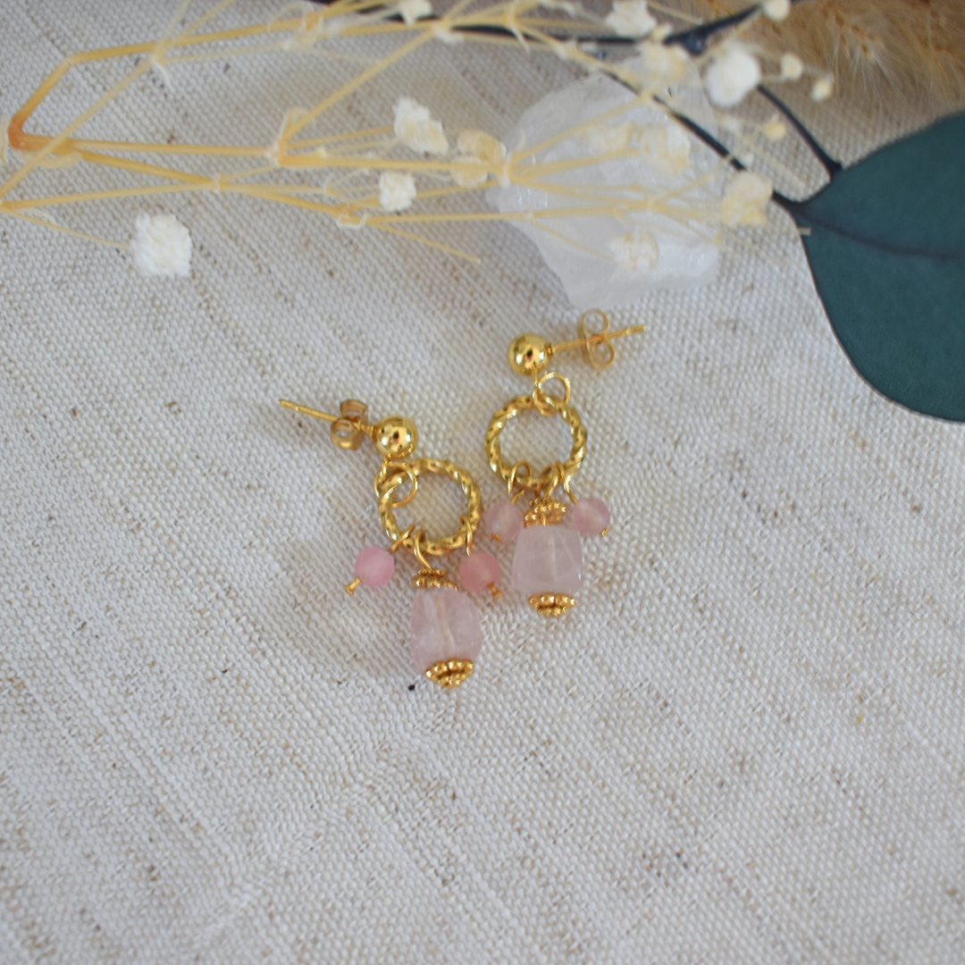 Boucles d'oreille ANOUK - Quartz rose