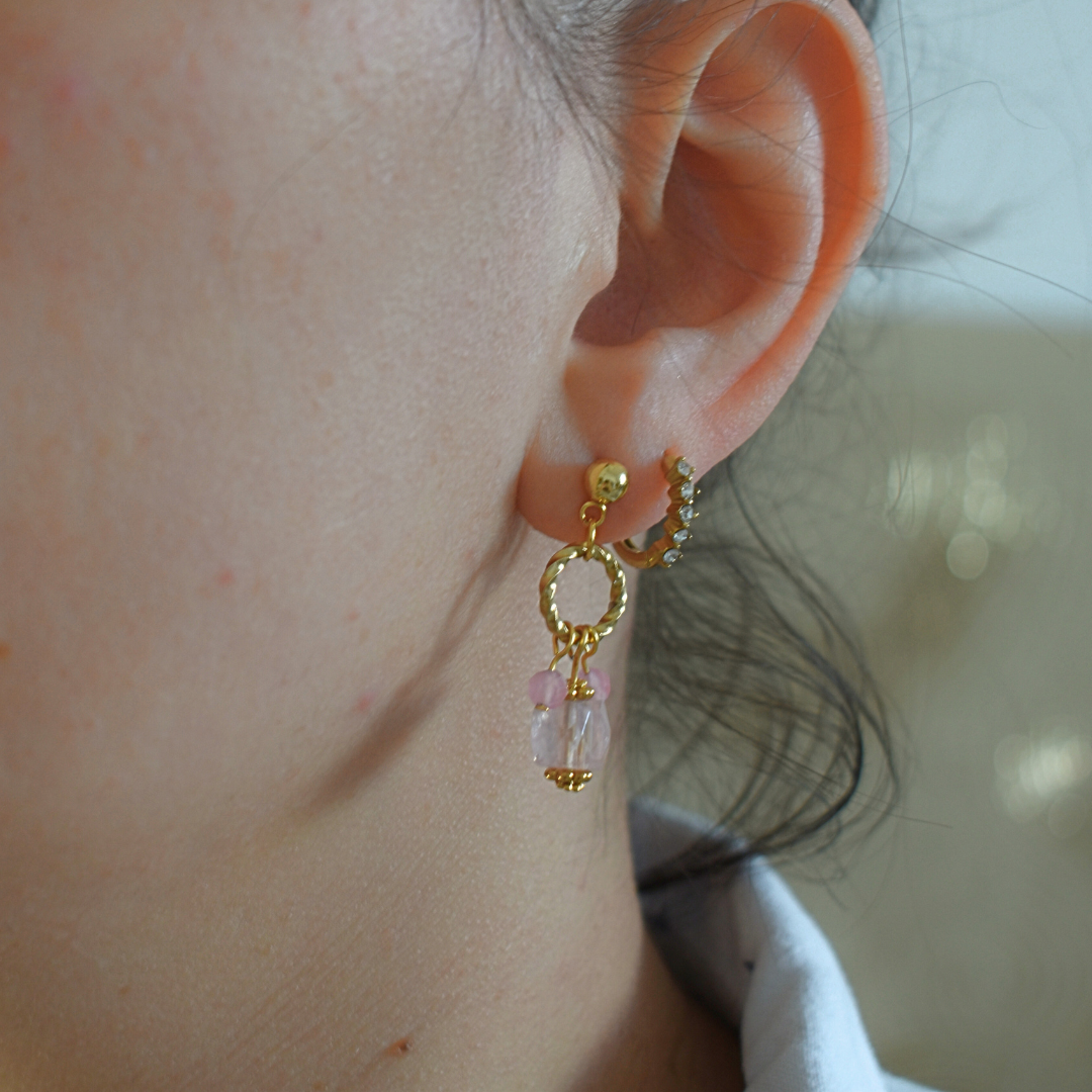 Boucles d'oreille ANOUK - Quartz rose