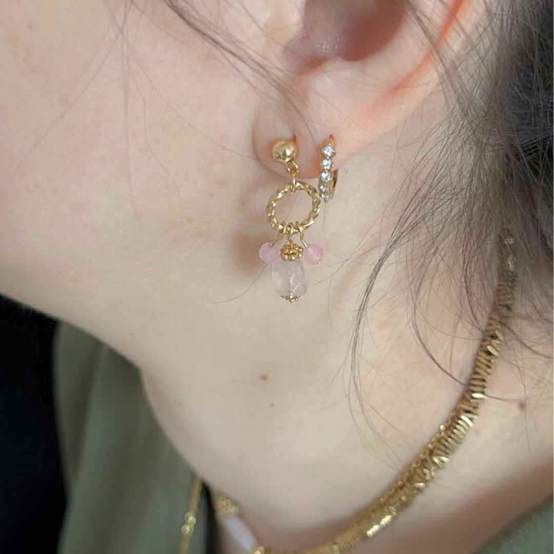 Boucles d'oreille ANOUK - Quartz rose